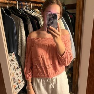 Aeropostale pink off the shoulders, long sleeves top/blouse size medium